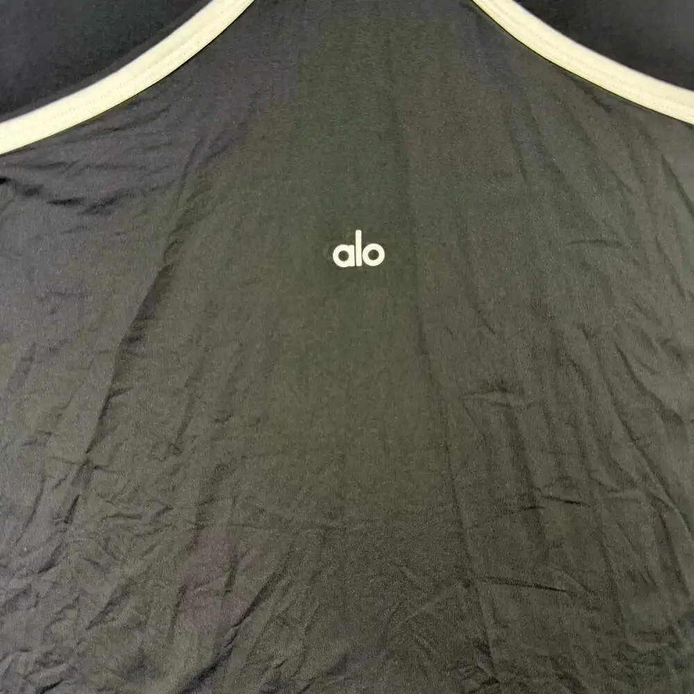 Alo Yoga Black and White Contrast Trim Racerback Tank Top